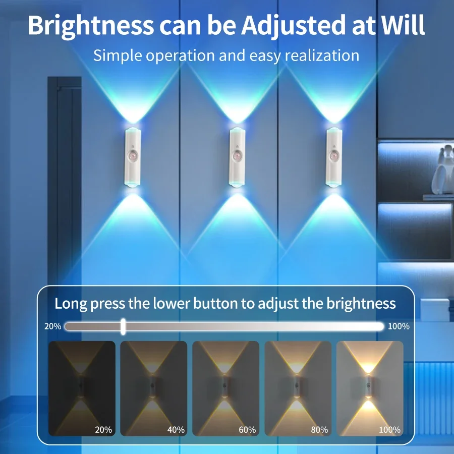 ضوء ليلي LED قابل لإعادة الشحن مع مصباح جداري بمستشعر حركة، مصباح غروب الشمس RGB لمصباح الجدار المغناطيسي لسلالم ممر الخزانة