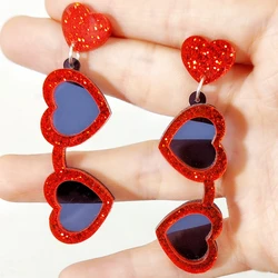 KUGUYS Cute Sunglasses Women's Drop Earrings Heart Shape Summer Tropic Beach Acrylic Jewelry White HOT pink Red Accessories