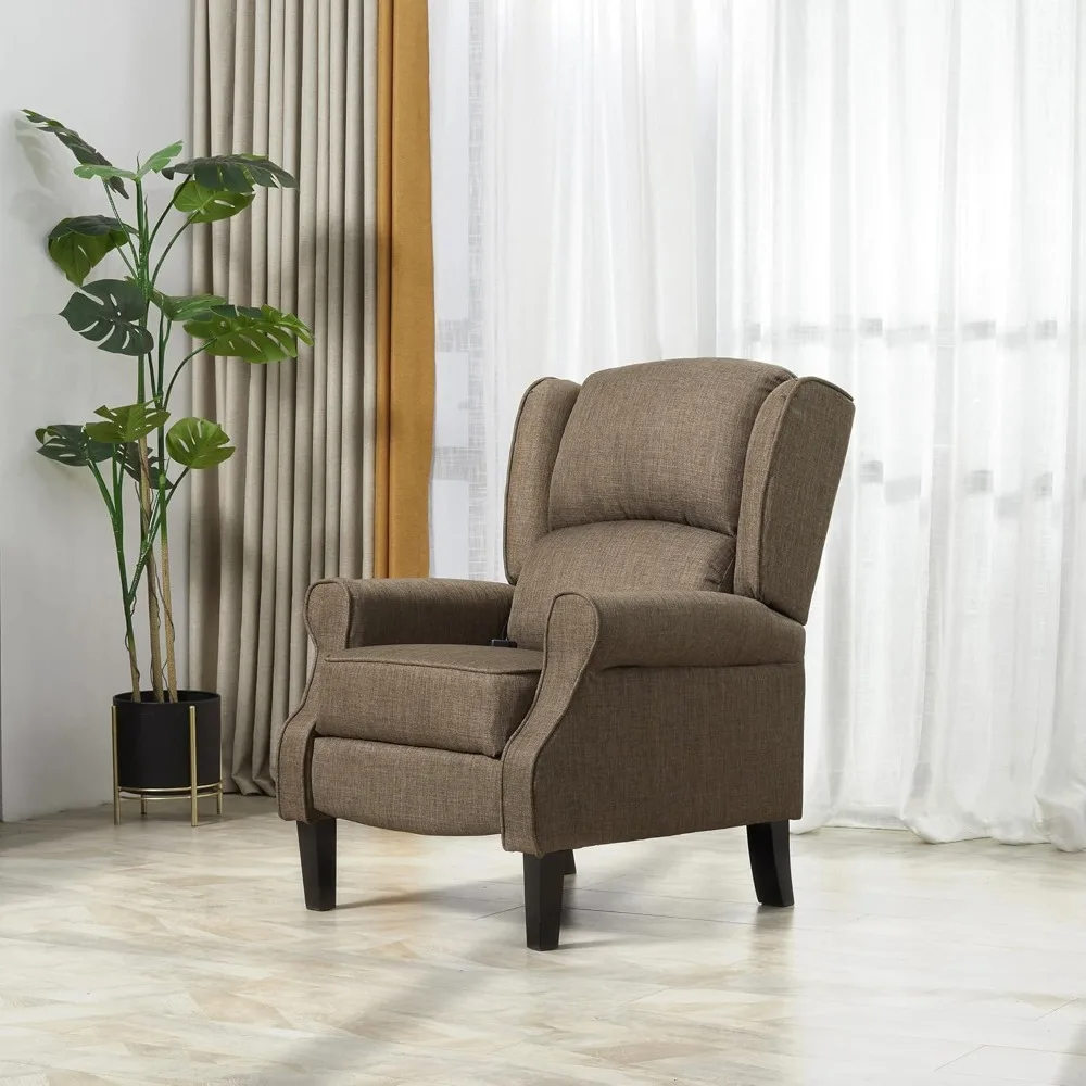 Vibration Massage Recliner Chair for Living Room with Heat, Wingback Single Sofa, Modern Linen Fabric Push Back Reclining Chair