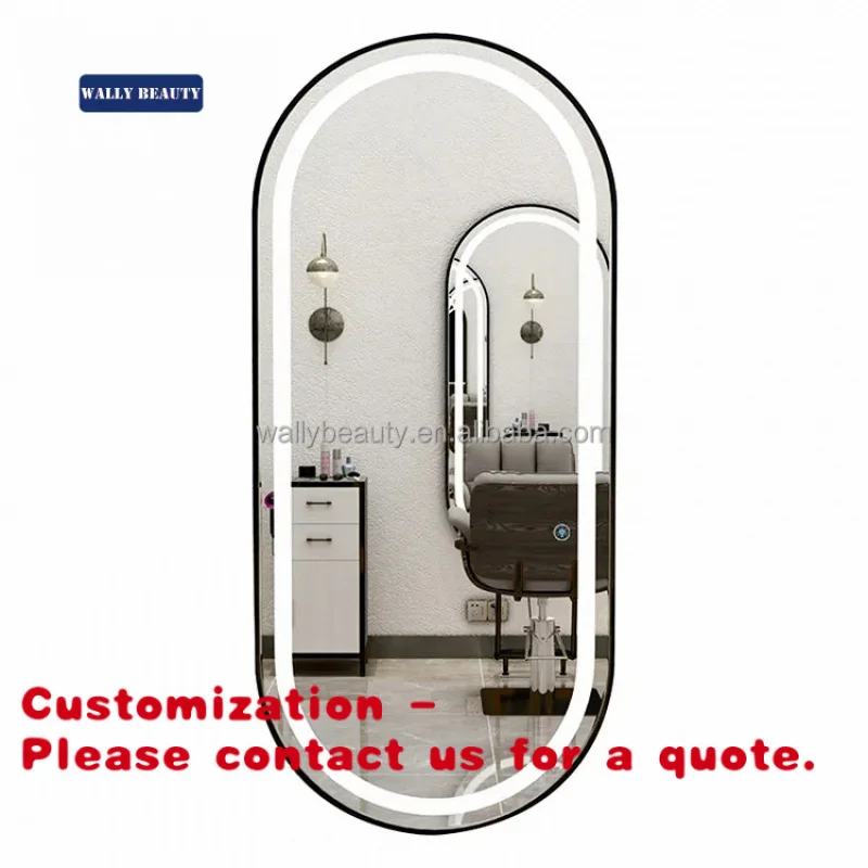 

Customize.High Quality Barber Shop Wall Mounted Hair Cutting Beauty Salon Dressing Makeup Stainless Steel Frame Mirror with LED