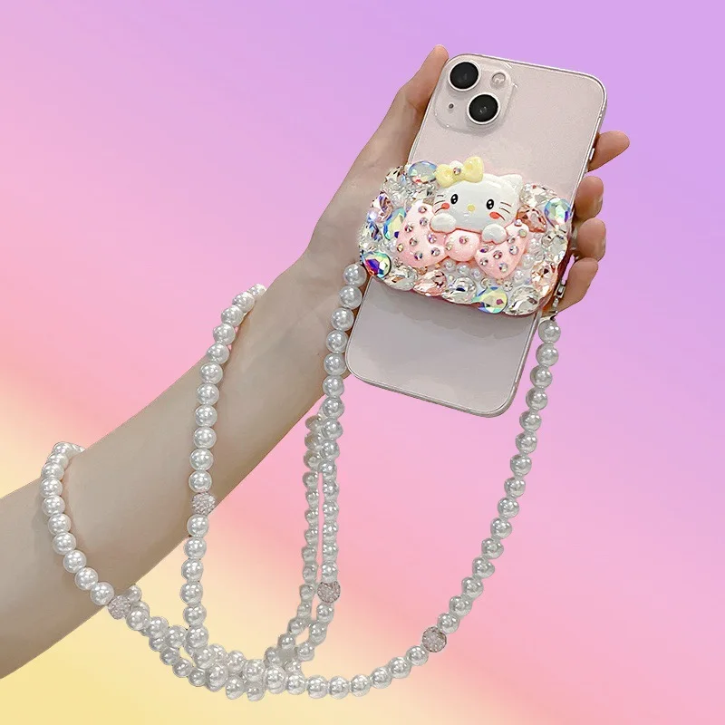 

Hello Kitty Mobile Jacket Phone with Makeup Mirror Diagonal Span Hanging Rope Cute Cartoon Anime Desktop Decoration Wholesale