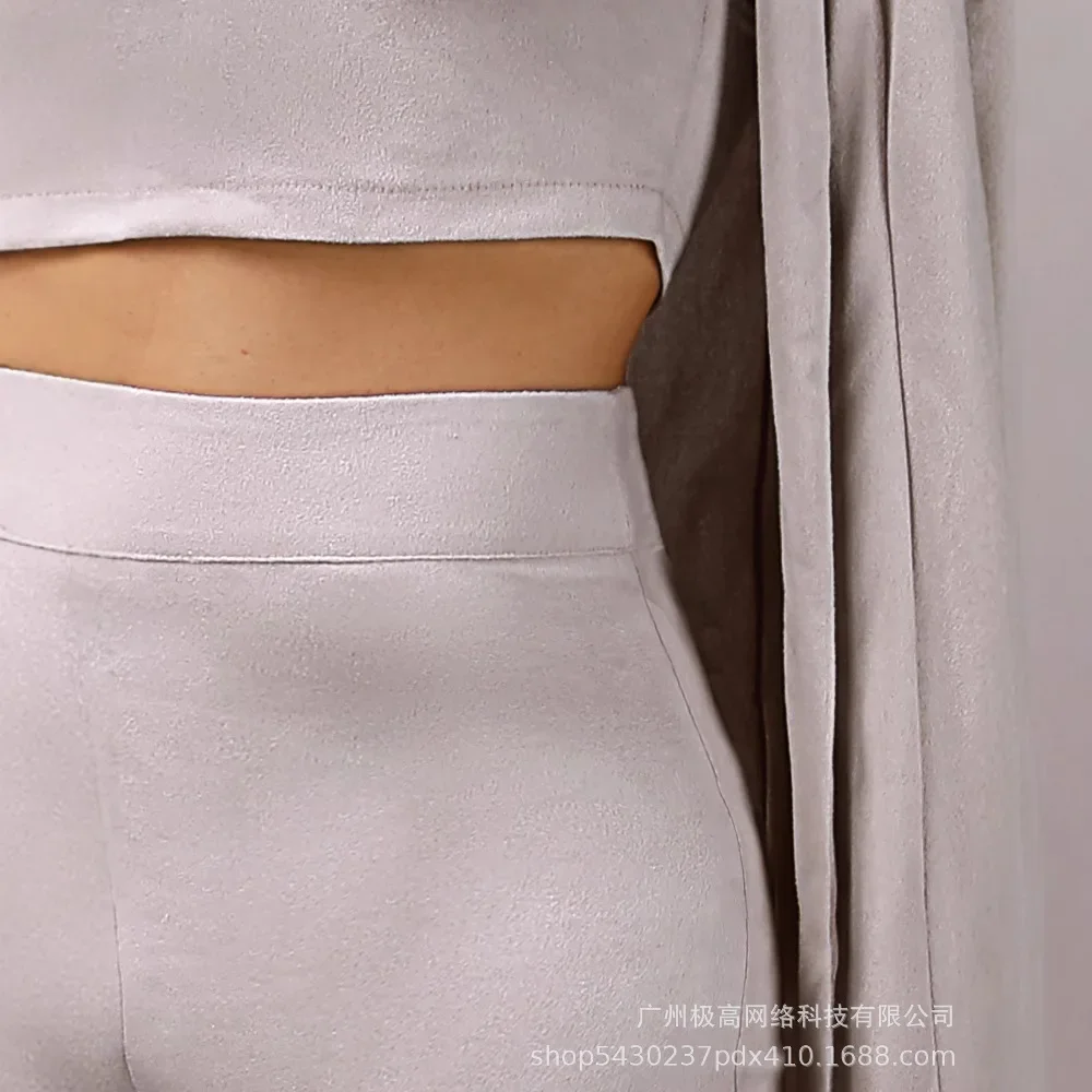 

Женский комплект из трех предметов, свободный открытый кардиган, плащ + короткий топ без рукавов без бретелек + тонкие узкие эластичные брюки, комплект леггинсов