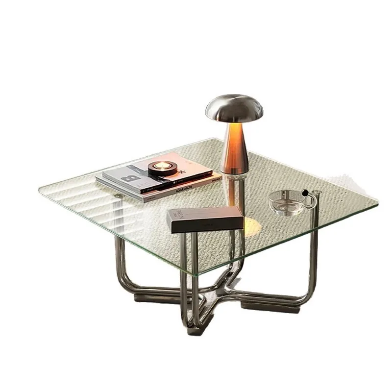 

Medieval Bauhaus glass coffee table household living room stainless steel small apartment removable sofa side square table