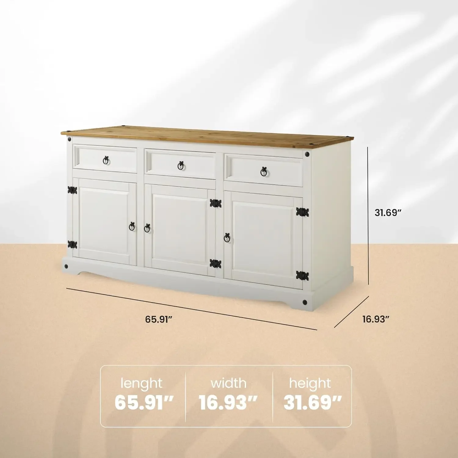 Solid Wood Sideboard Buffet 65.9