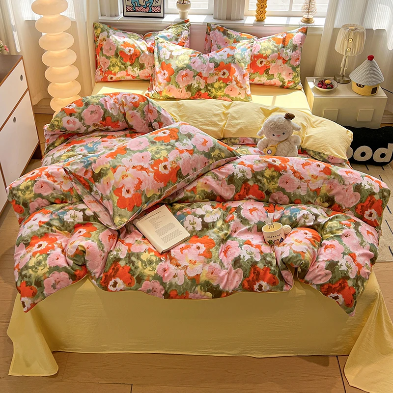 

New Spring/Summer 2026 Printed Crumpled Cotton Double-layer Yarn Quilt Cover Skin-friendly Breathable Korean 150x200 Duvet Cover