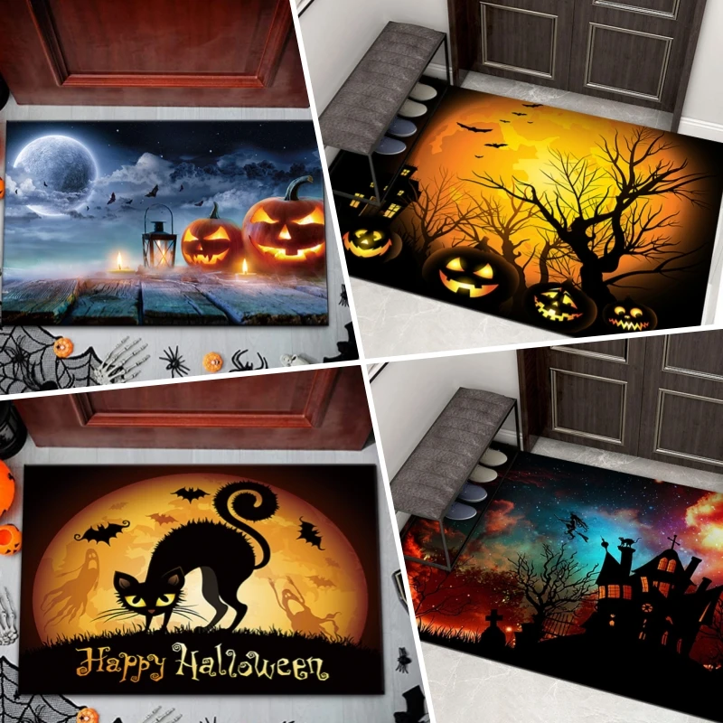 

2024 Halloween Black Cat Carpet Bedroom Entrance Door Cover Home Hall Mat Floor Decoration Living Room Carpet Bathroom Carpet