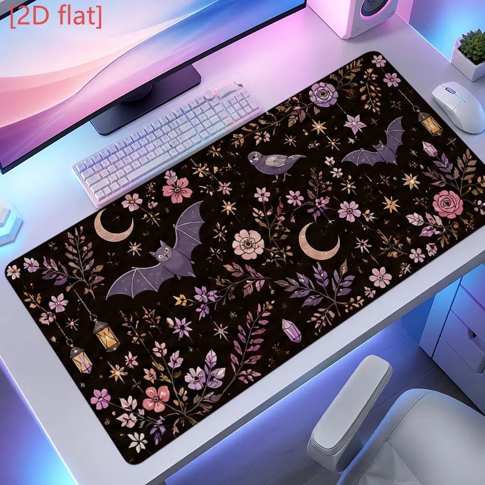Purple Bat and Moon Flower Starry Sky Mouse Pad, non-slip, suitable for computer desks study tables, gaming environments
