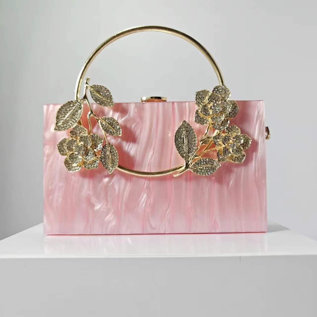 Blumen-Acryl-Abendtasche, Einzel-Schulter-Umhängetasche, Hochzeits-Bankett-Clutch, Kettentasche – Detail 3