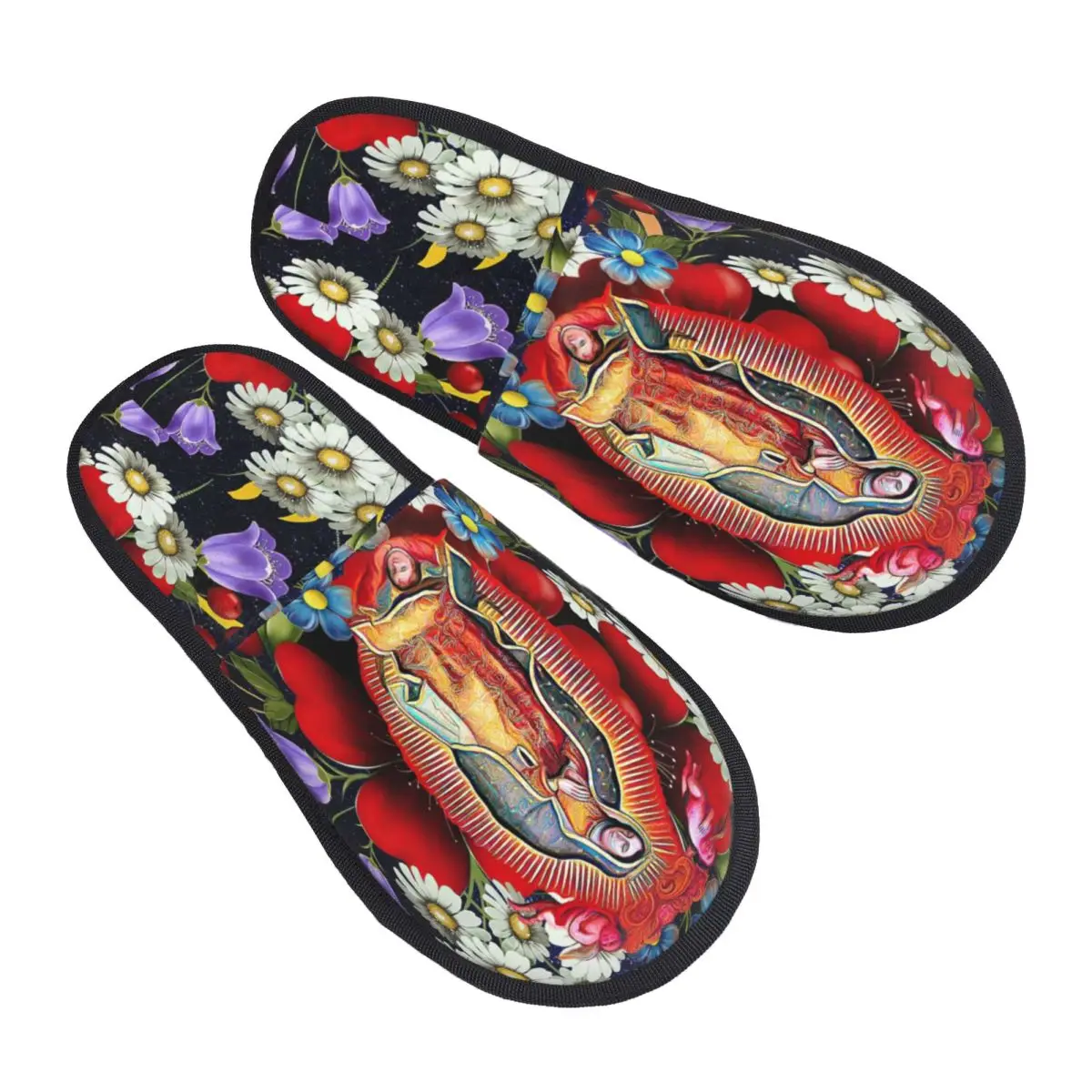 Custom Our Lady Of Guadalupe Memory Foam Slippers Women Cozy Warm Mexican Virgin Mary Mexico Flowers Tilma House Slippers