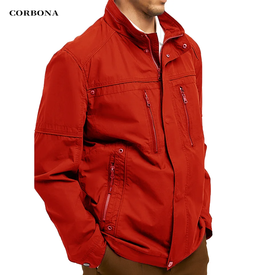 2024 CORBONA Men Oversized Jacket Long Sleeve Navy Blue Army Force Multi Pockets Windproof Windbreaker Autumn Outdoor Coat Parka