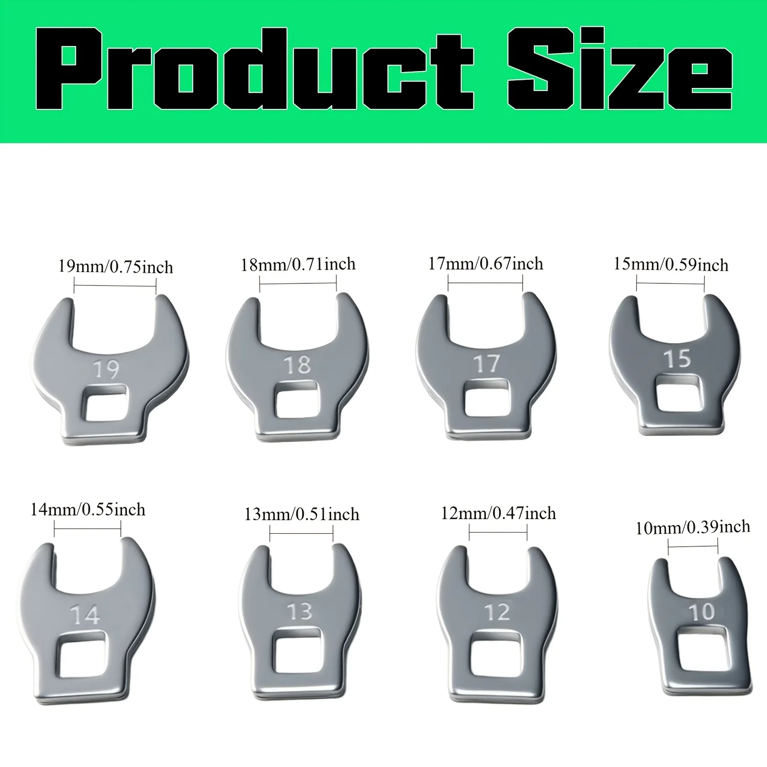 8-teiliger 3/8-Zoll-Antrieb Krähenfußschlüssel-Set 10 bis 19 mm metrischer Maulschlüssel Metrisches Hardware-Werkzeug – Detail 2
