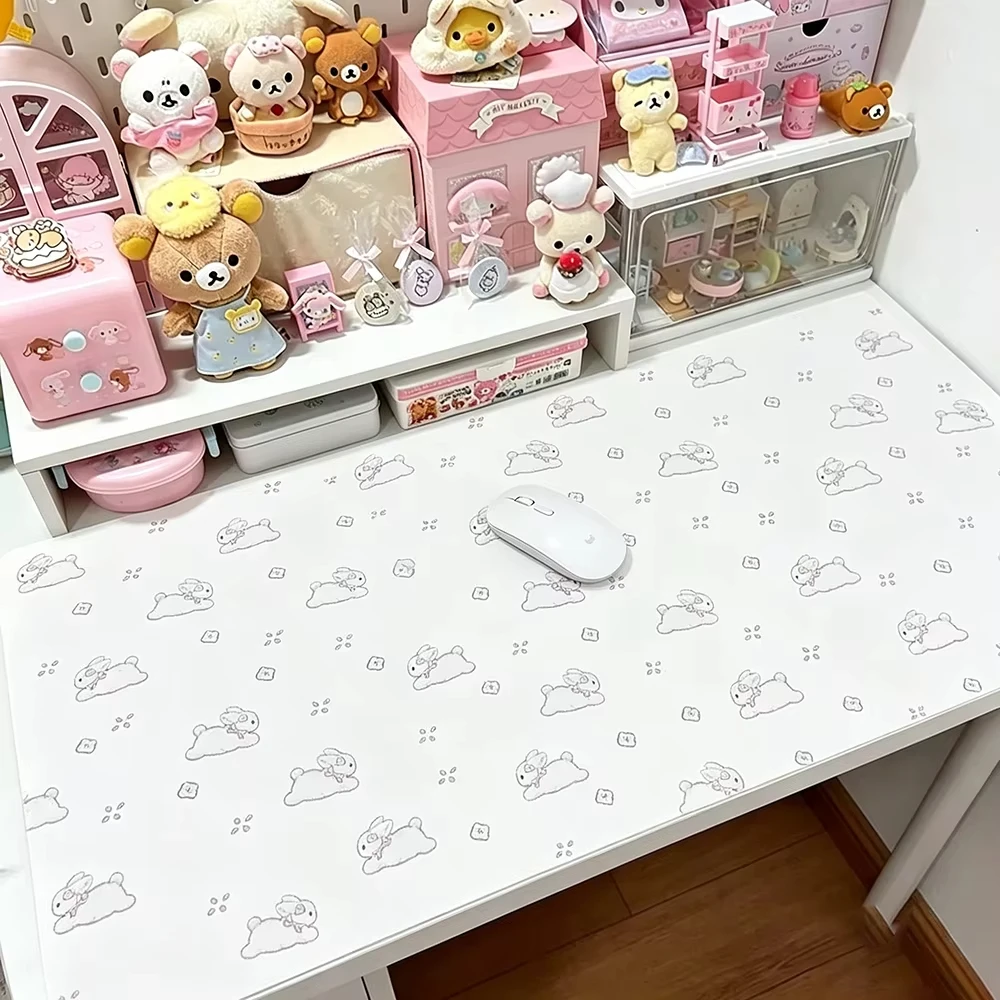 Leather Desk Pad Protector Cute Bow Love Heart Bunny Kawaii Y2K Mousepad Office Desk Mat Waterproof Non-Slip PU Desk Blotter Pad