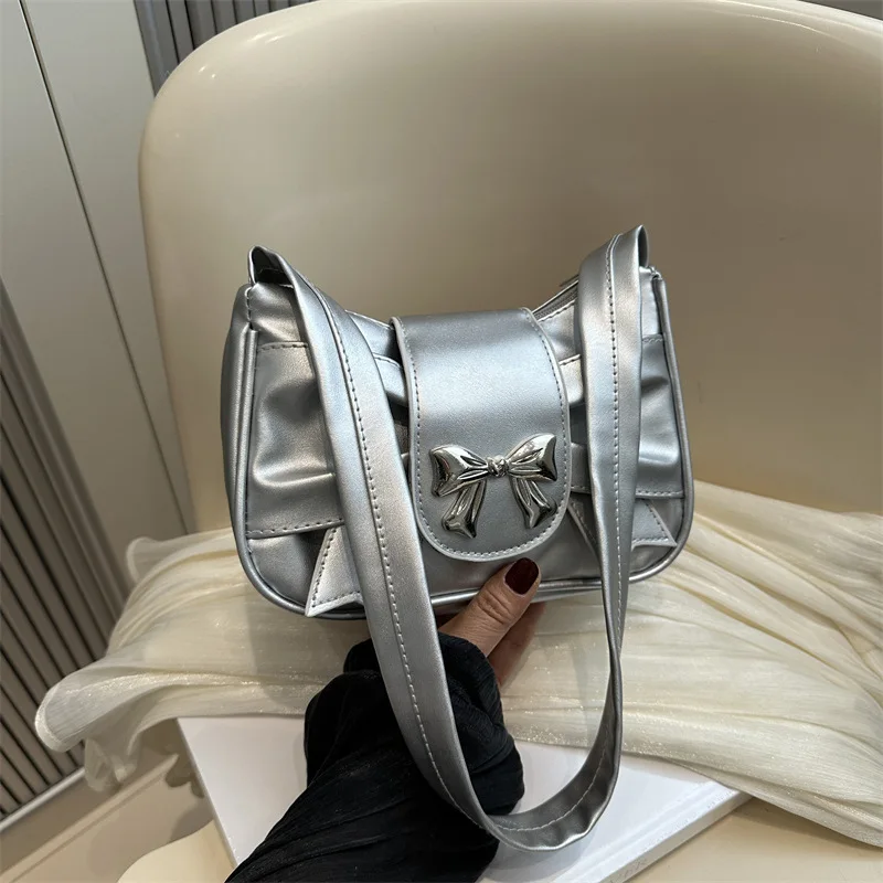 

2025 Bow Knot Shoulder Bag - Korean Style Wrinkled Underarm Purse, Cute & Versatile