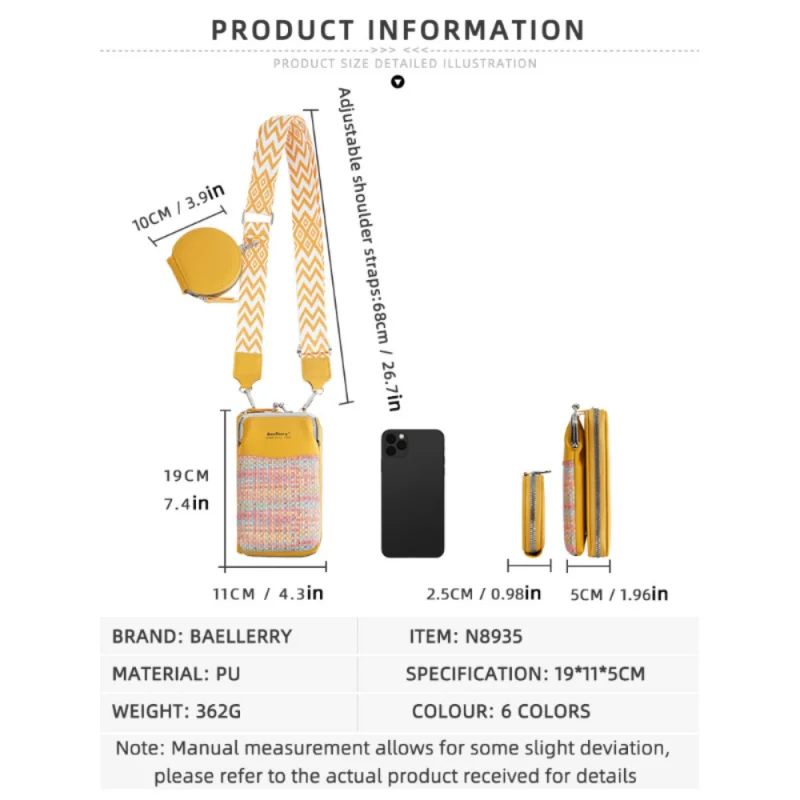 2pcs New Women'S Mobile Phone Bag, Woven Color-Blocking Single-Shoulder Crossbody Bag, Fashionable Mother And Child Bag Wallet