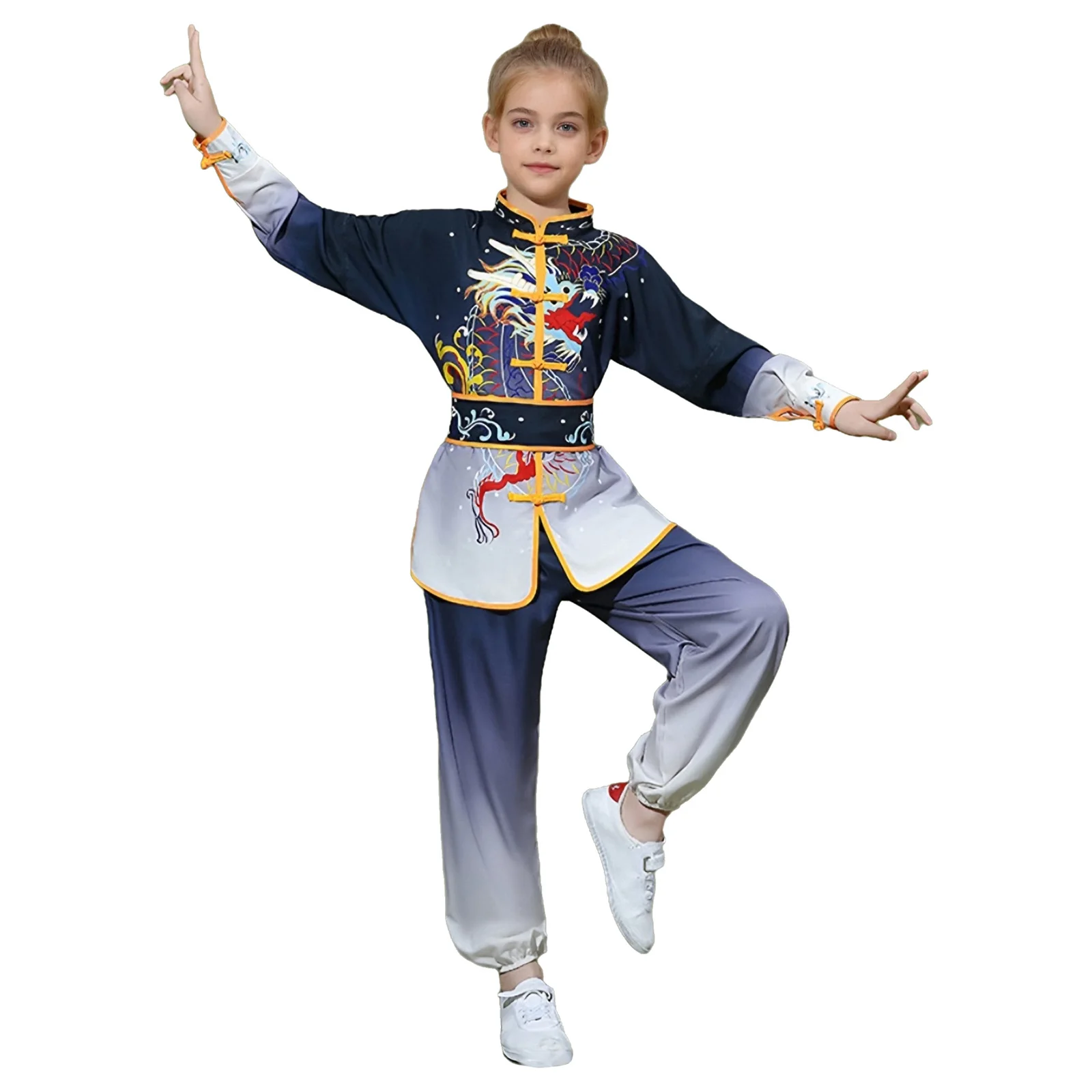 キッズボーイズガールズ中国の旧正月祭り服セット伝統的なドラゴンカンフー少林寺道教武道セットクレーディングスーツ
