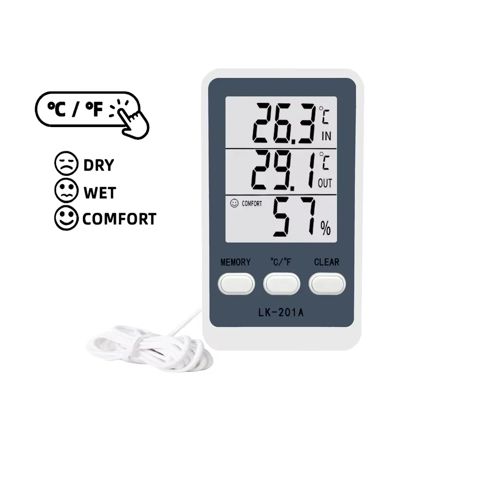 Digital Thermometer Hygrometer Indoor Outdoor Temperature Humidity Meter C/F LCD Display Sensor Probe Weather Station