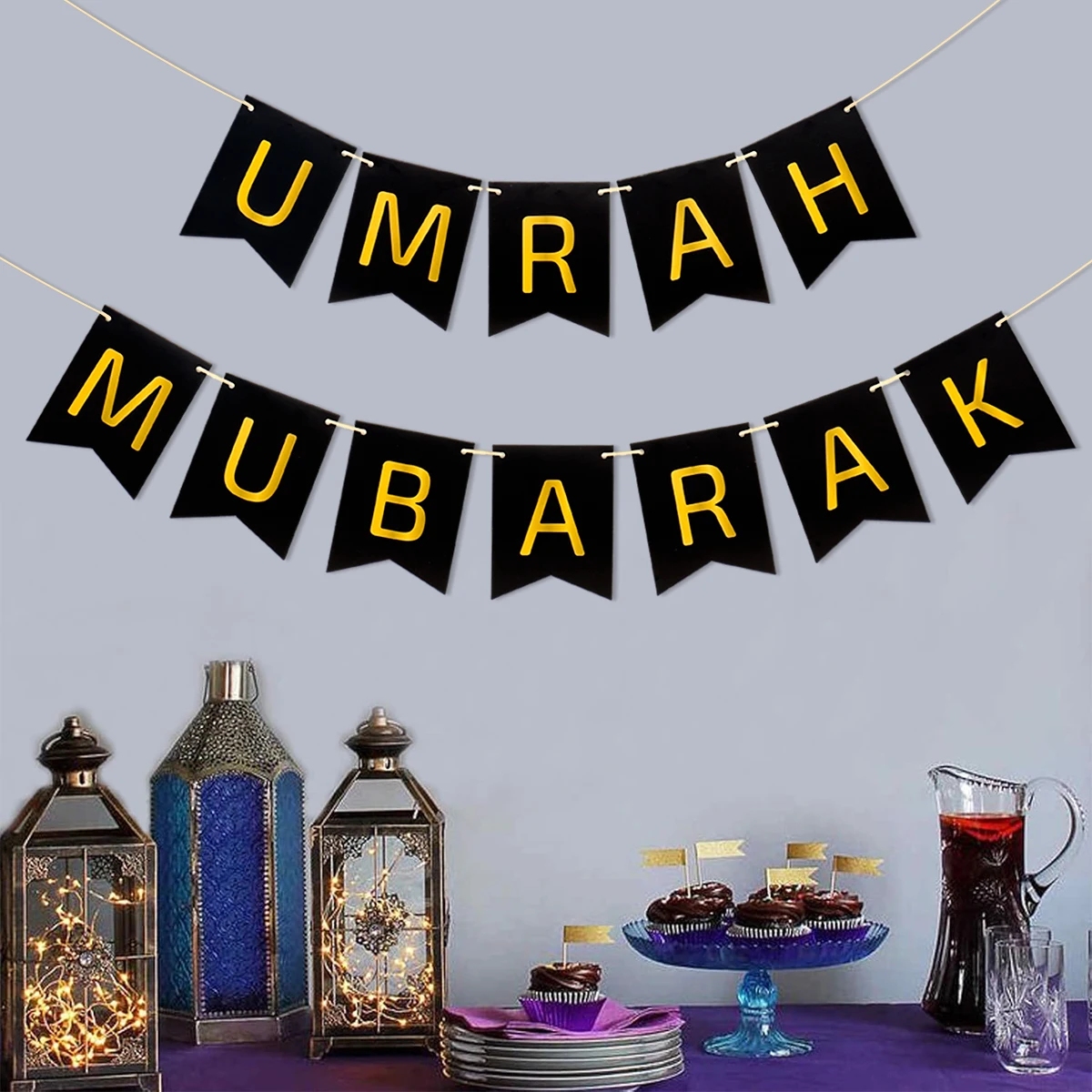 لافتة Umrah مبارك لتزيين عيد مبارك 2025 لافتة الرايات المنزلية لرمضان كريم إسلامية للحفلات الإسلامية هدايا عيد الأضحى