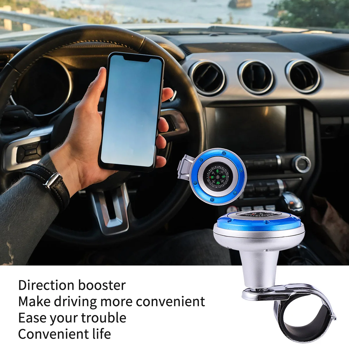 

Universal Steering Wheel Knob Ball Car Truck Alloy Non-scratch Rubber Ring Increase Torque Steering Wheel Cover