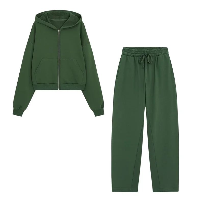Guobioziy Women's Suit 2026 Spring and Autumn New Fashion Casual Solid Color Washed Effect Zipper Hoodie and Pants Set
