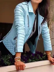 Chaqueta de cuero PU para mujer, abrigo Slimt