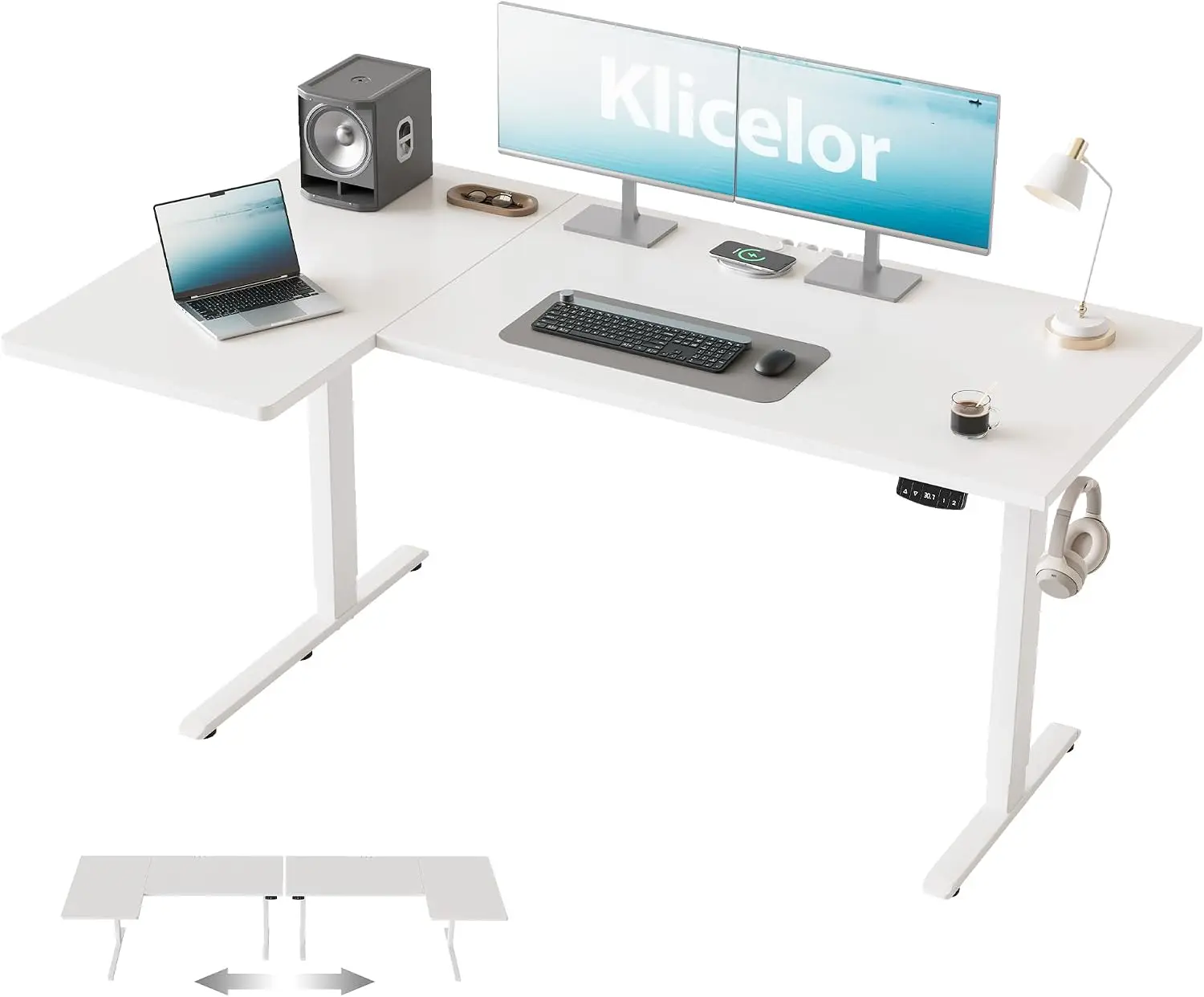 White LShaped 55 Inch Electric Standing Desk Height Adjustable Memory Preset Reversible Splice Board Sit Stand Computer Workstat