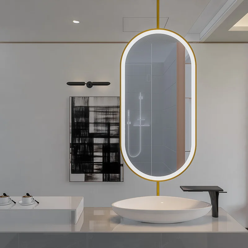 

Hanging Oval Mirror Bathroom Large Led Light Sensor Mirror Wall Makeup Hairdressing Espelho Para Banheiro Toilet Mirror EB5BM