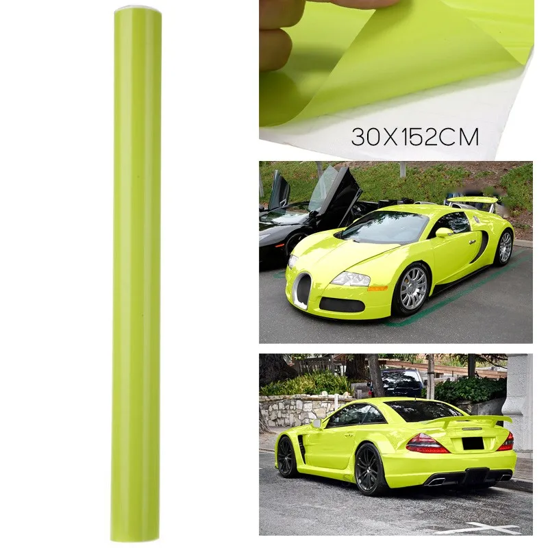 30x152cm Car Yellow Glossy Color Change Film Wrap Roll Sticker Decal Car Body Wrap Air Release Film Car Color Changing Film