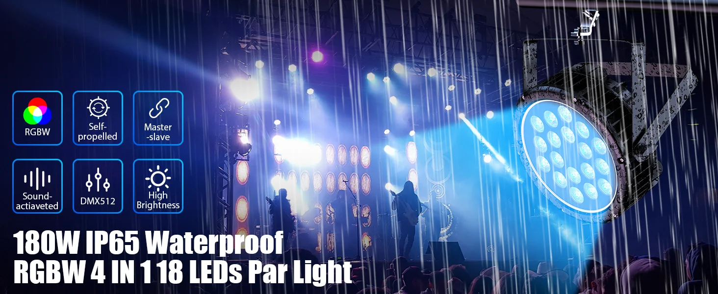 Yiflamefly 180W Wasserdichte Par-Scheinwerfer 18x10W RGBW LEDs Bühnenlicht DMX Par Can für Outdoor-Hochzeiten, Beleuchtungsperformance, Bar, KTV – Detail 1
