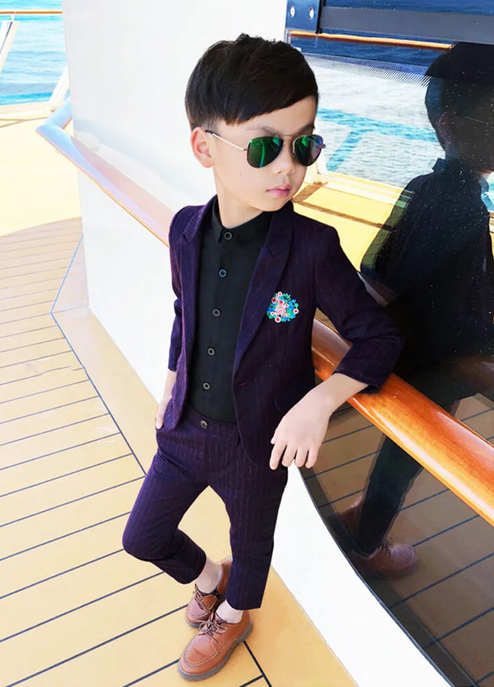 LOLANTA 3-11Years Kids Boys Formal Stripe Suit Set Blazer Jacket Pants Gentlemen Tuxedo Wedding Attire Birthday Party Clothing