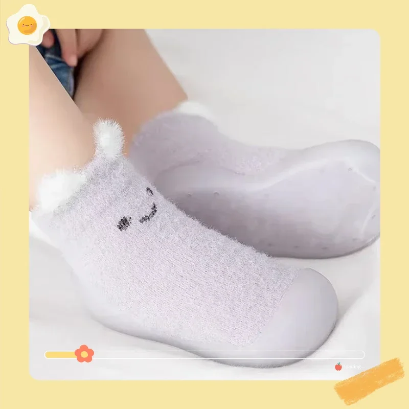 Классический стиль, осенне-зимние детские зимние утолщенные носки-тапочки, домашняя хлопковая обувь с мягкой подошвой, обувь и носки для малышей