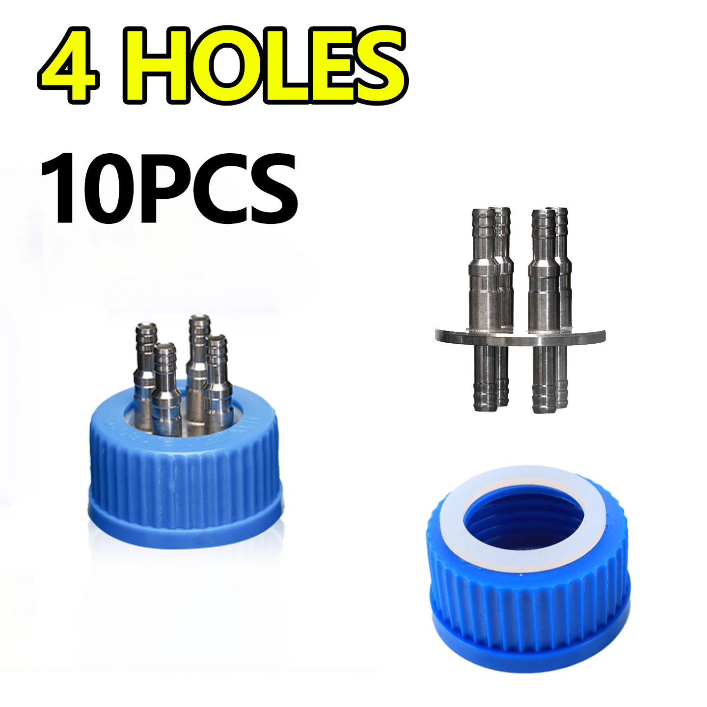 

10 pieces of feeding bottle caps, GL45 stainless steel 4-way fermentation tank reagent bottle caps, headspace caps