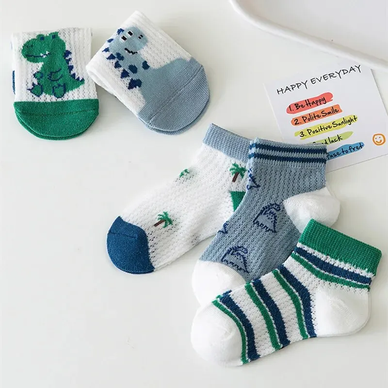 5 Paar Kinder Socken Sommer Baumwolle Jungen Mädchen Socken niedlichen atmungsaktiven Cartoon für Kinder Baby Socken Mesh dünne lässige Socken