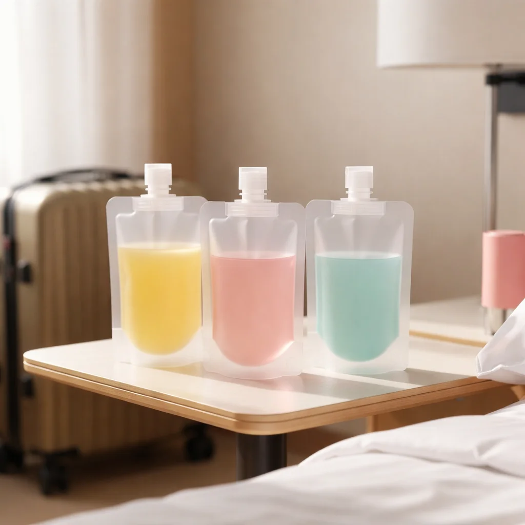 5 Pack Travel Size Toiletry bags, 30/50/100ml Refillable Stand-Up Liquid Containers for Shampoo, Conditioner & Lotion