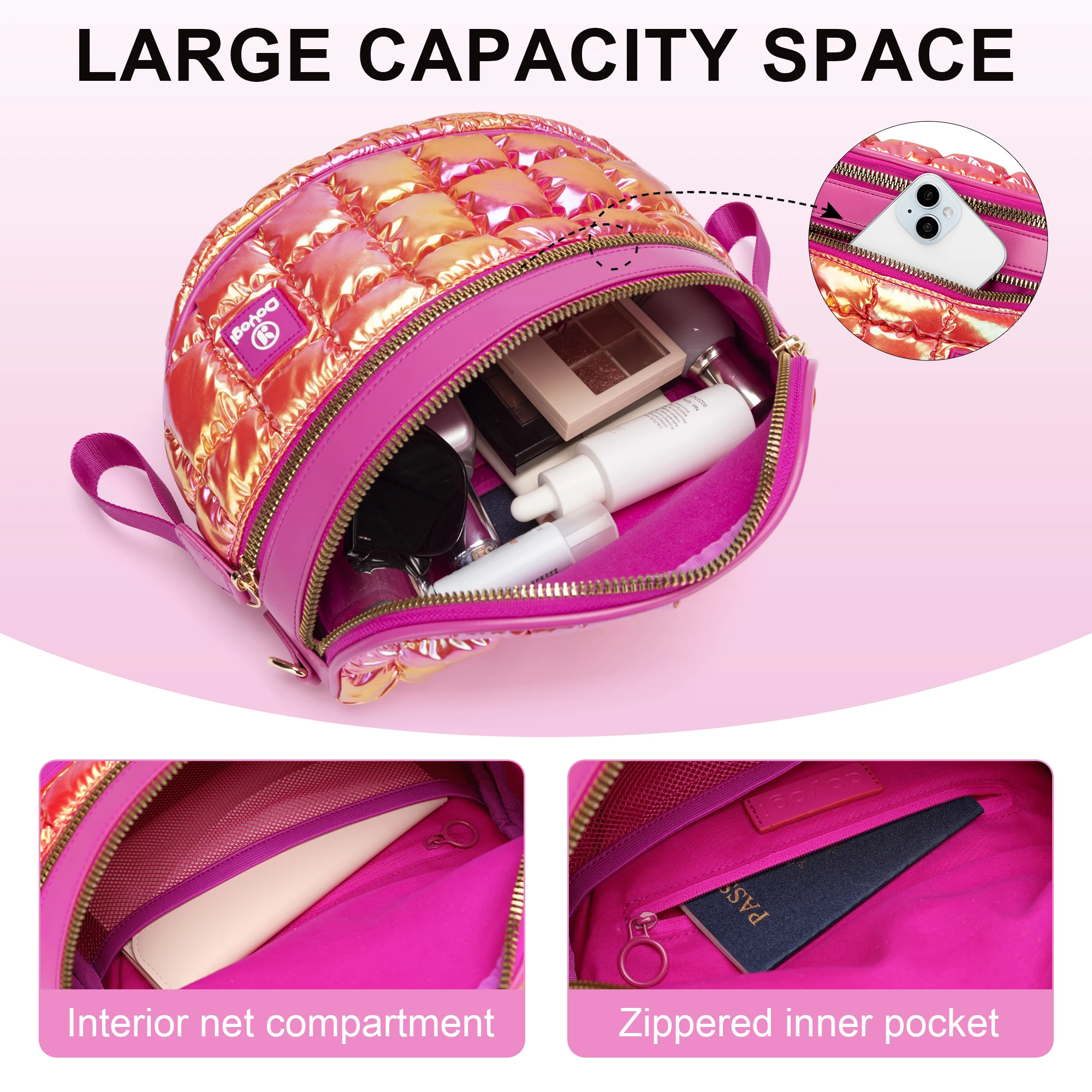 Quilted Women'S Puff-Style Crossbody Bag Large Capacity Elegant Nylon, Ideal for Birthday Gifts, Valentine'S Day Gift Diaper Bag