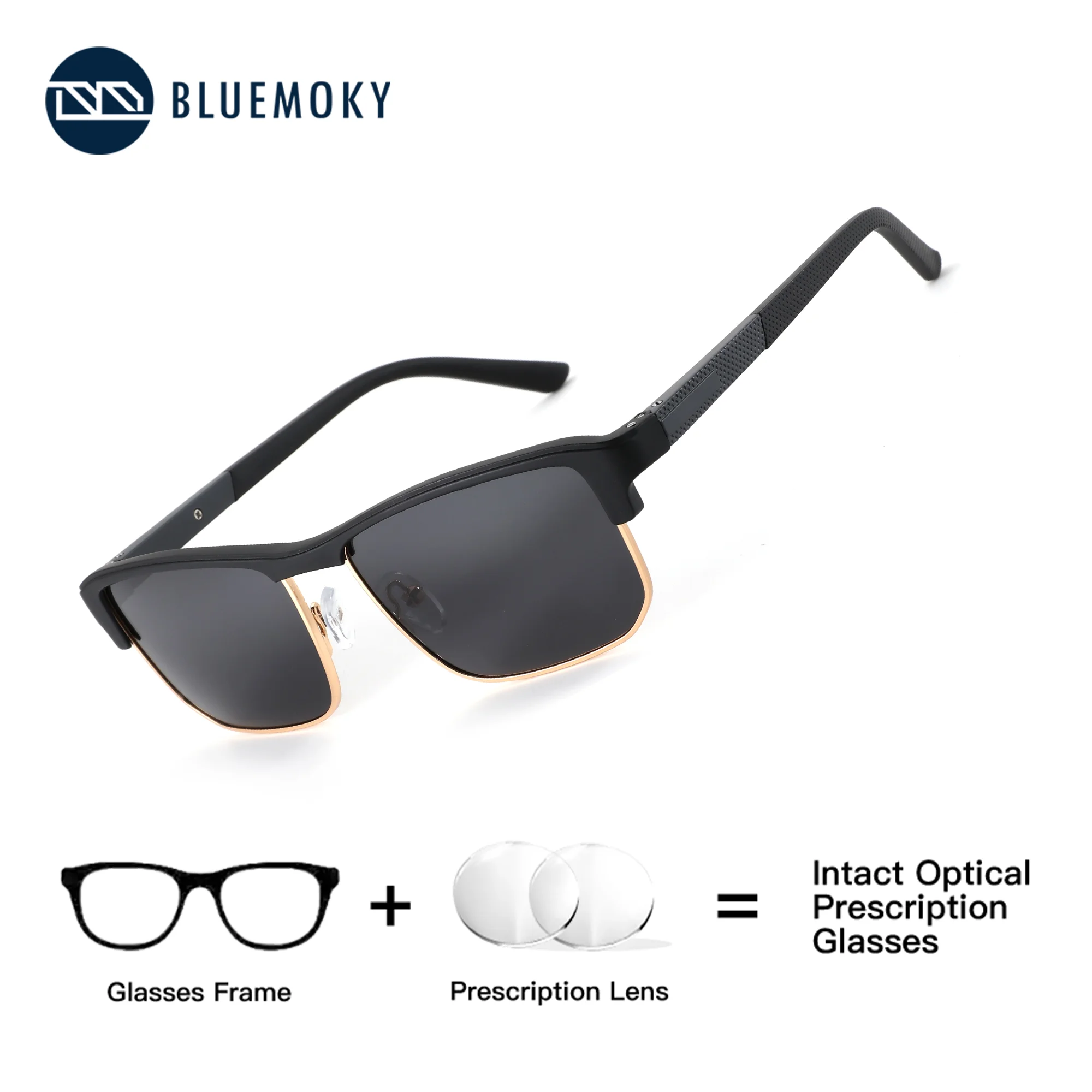 

BLUEMOKY Wraparound Sports Prescription Sunglasses Men TR90 Square Frame UV400 Protection, Progressive Myopia Lenses