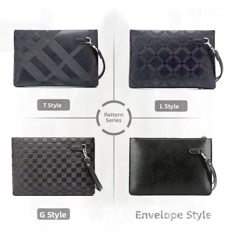 Men's Large Capacity Clutch Handbag Casual Business Fashion Trendy PU Leather Water-Resistant 10 Inch IPAD Bag Urban Minimalist
