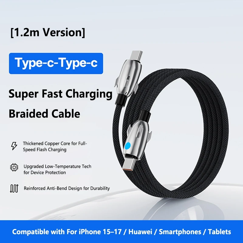 240W Schnellladekabel, geflochtenes Datenkabel, universelles Android- und USB-C-Schnellladekabel, U-zu-C, reines Kupfer, für Android, iPhone 15, 17 – Detail 11