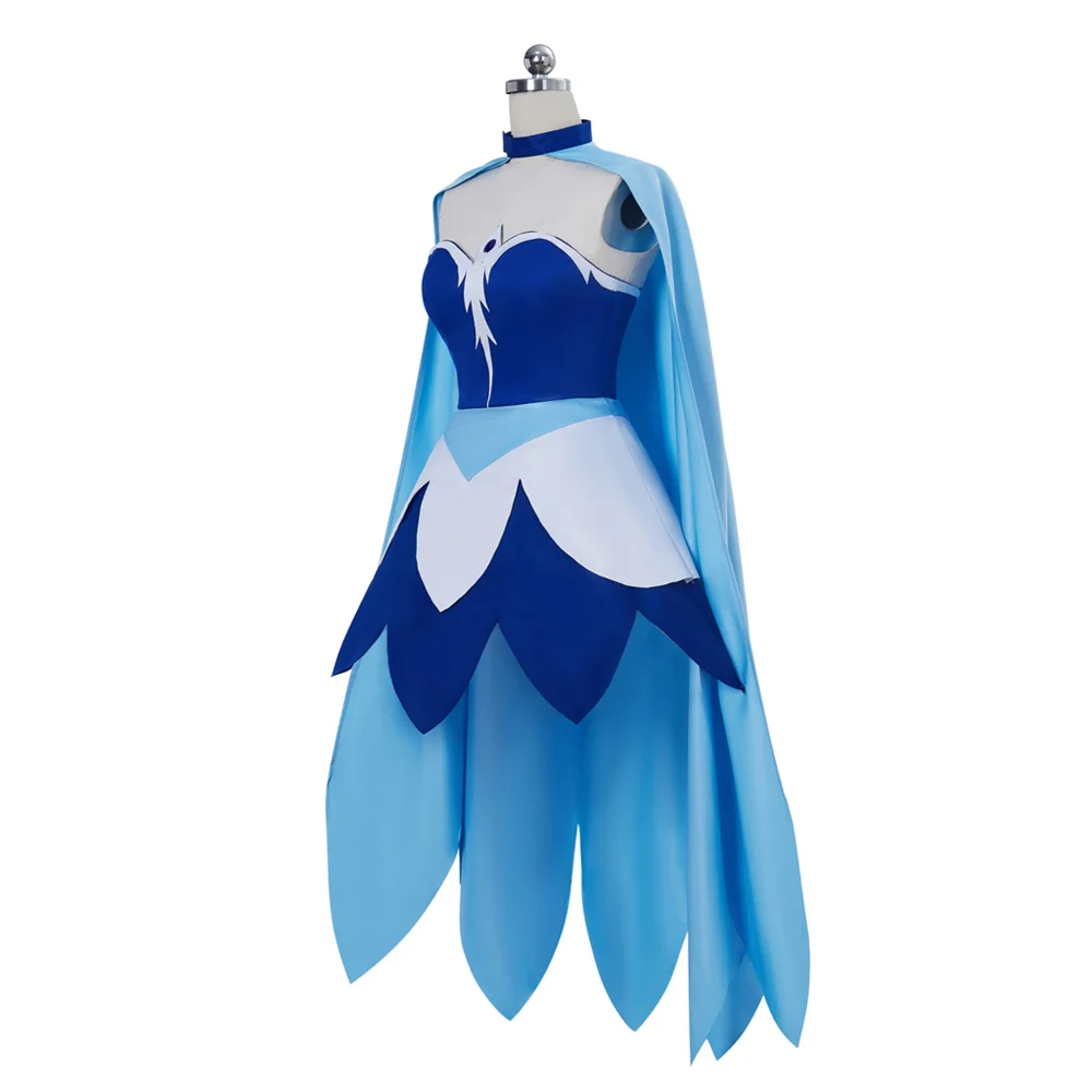 She-Ra Frosta Cosplay Costume Women Sexy Blue Tube Mini Dress with Cape Halloween Carnival Party Superhero Roleplay Outfits