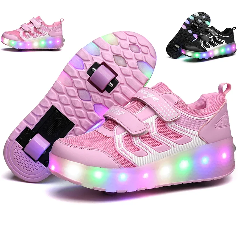 New 28-43 USB Charging Children LED Light Sneakers 2 Wheels Designer Luminous Shoes for Baby Girls Boys Women Kids Roller Skates