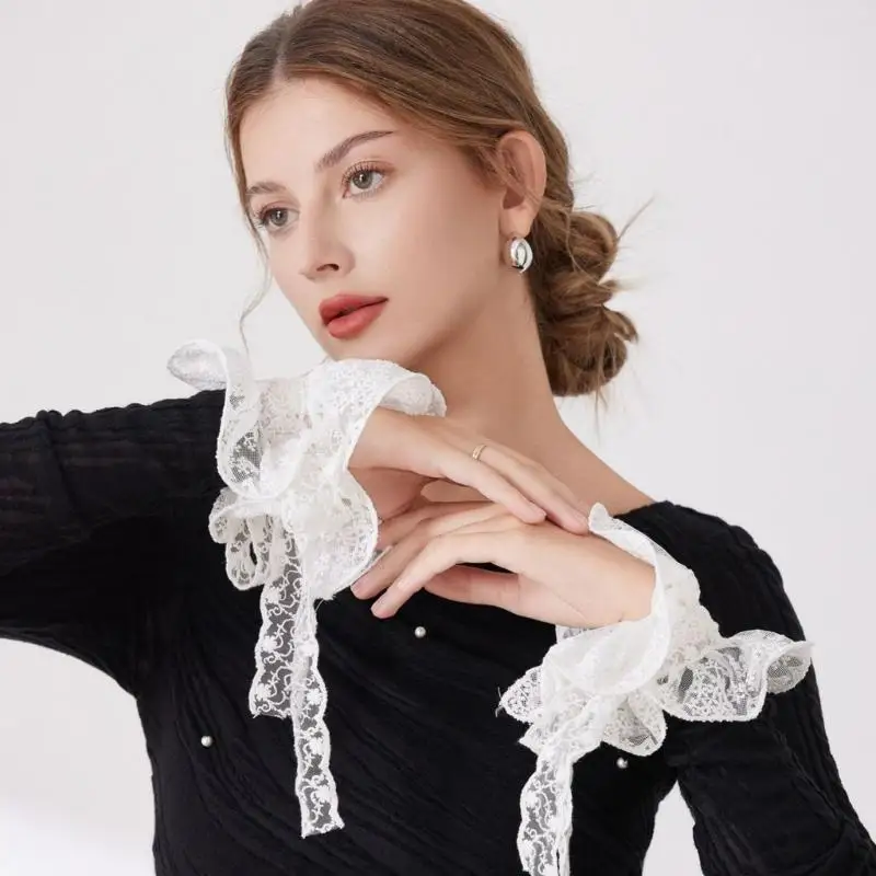 652F مجموعة أنيقة من الدانتيل بأكمام للذراع وياقة قابلة للفصل إكسسوارات أزياء نسائية