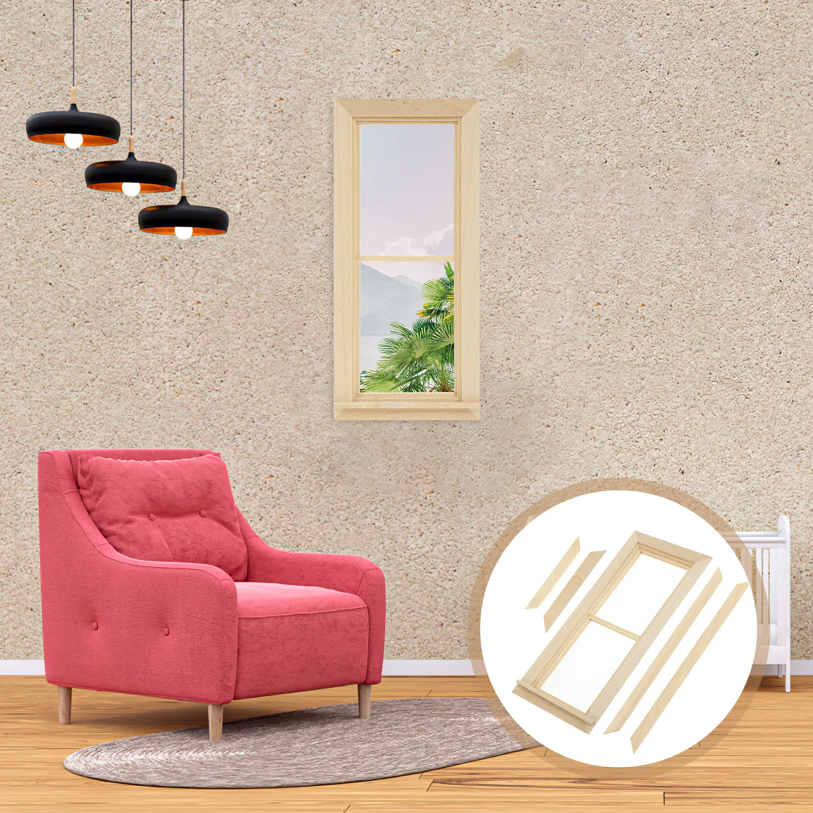 

Mini Wooden Window Blank Surface Exquisite Craftsmanship Smooth Surface Dollhouse Decoration DIY Accessories Small House