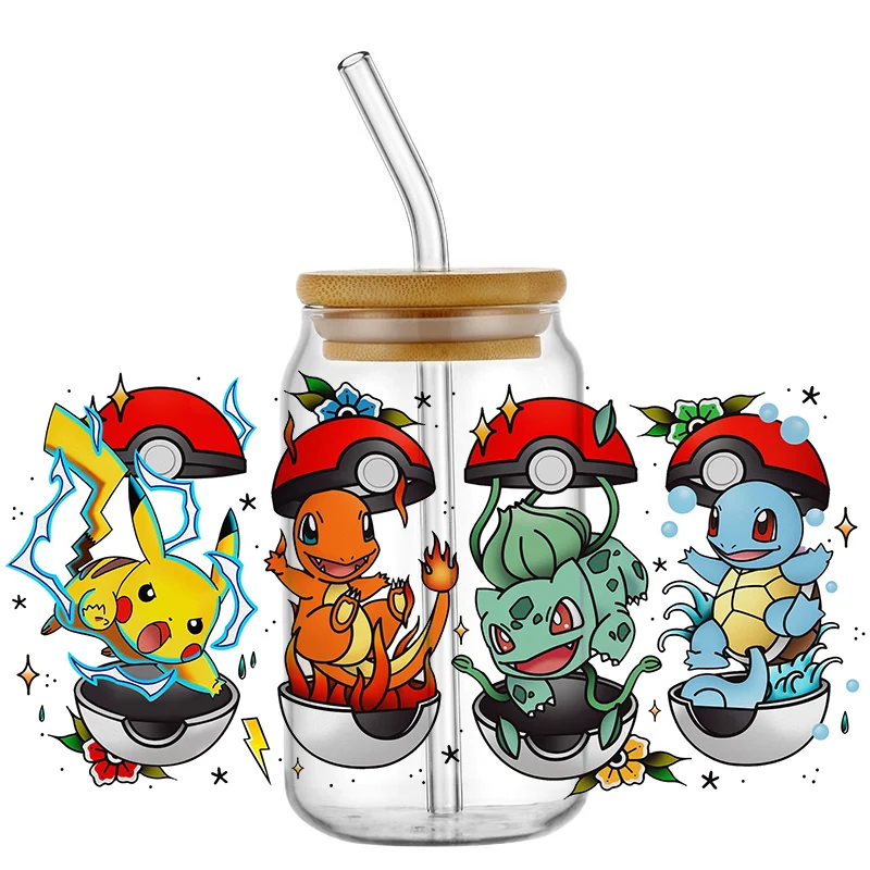 Funko Bestseller Niedliche Pokemon Beliebte 16oz UV DTF 3D Transfer Cartoon Aufkleber Folienaufkleber für Glas Dosen Becher Basteln DIY Kreativ