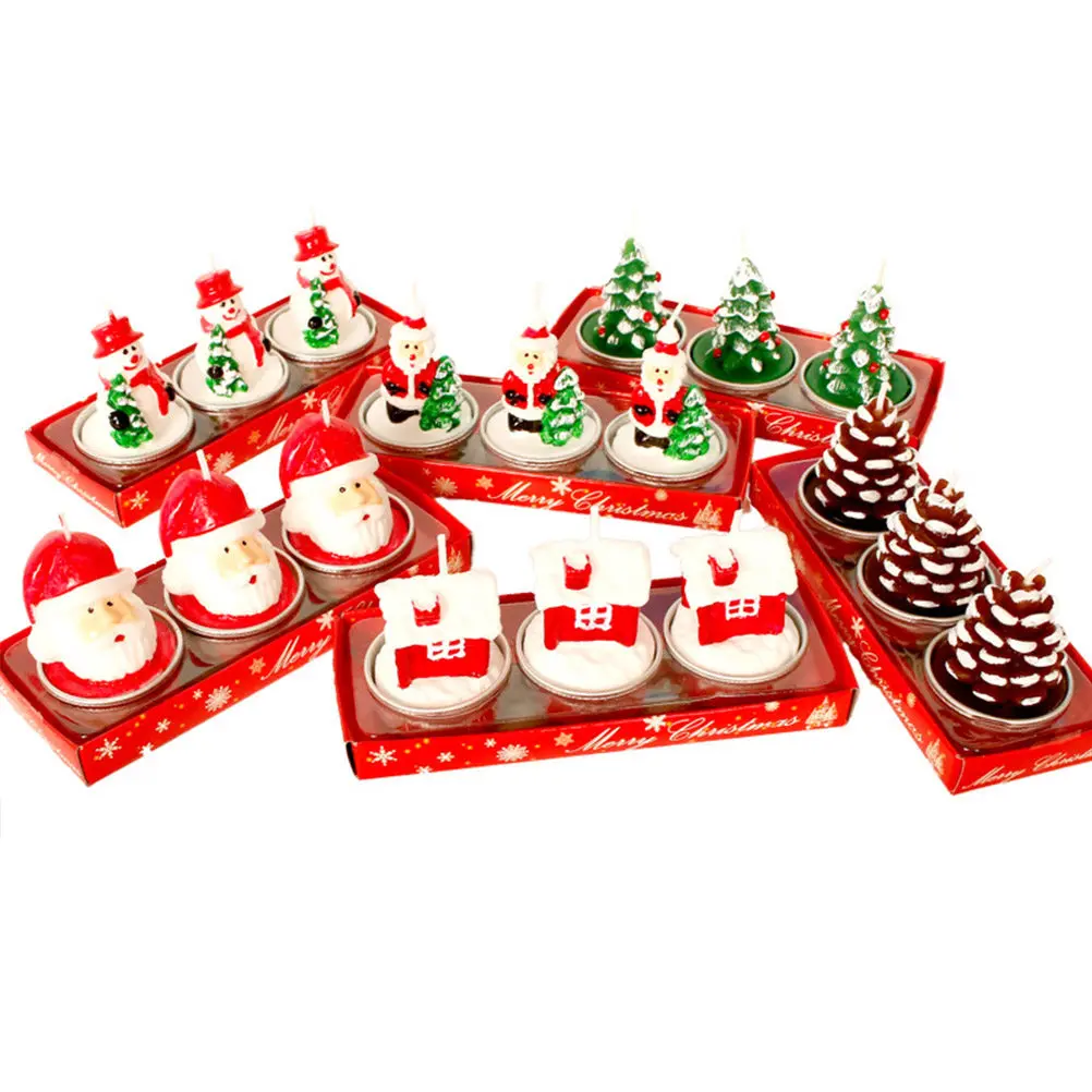 3Pcs Christmas Paraffin Material Christmas Themed Decorative Table Decoration Holiday Party Supplies Pine Cone Snowman