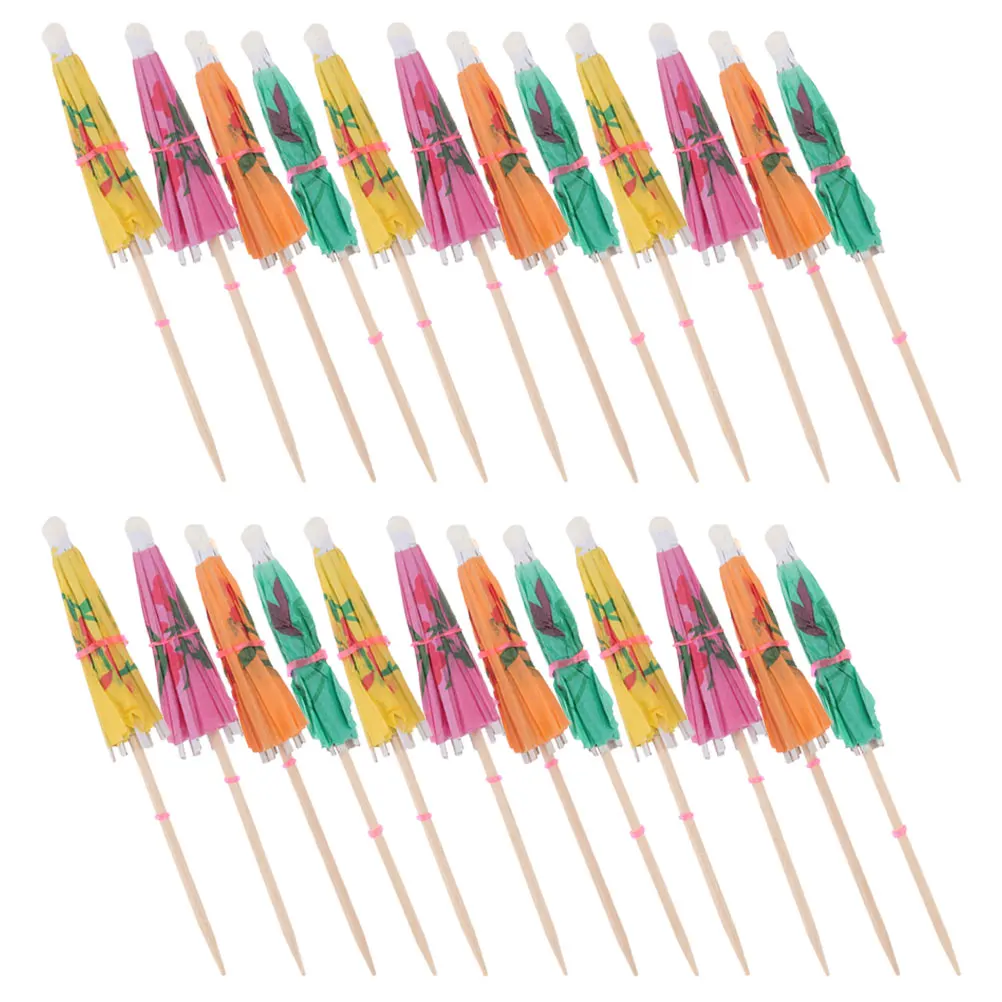 

40pcs Hawaiian Umbrella Fruit Picks Adorable Cocktail Decorative Toothpicks For Drinks Dessert Party Decoration Wood Beverage