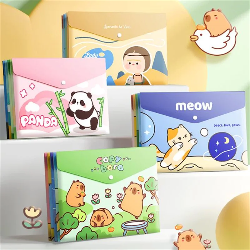 

20 pcs/lot Creative Capybara Panda Cat A4 File Holder Cute Press Document Bag Pencil Case Stationery Gift Office School Supplies