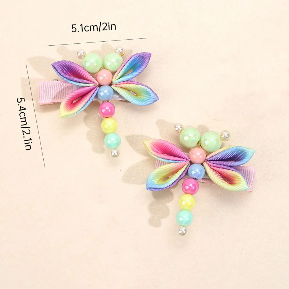 2Pcs Sweet Pearl Baby Hairpins Hair Lace Ornament Headwear Exquisite Gradient Dragonfly Hair Clips For Girls Hair Accessories