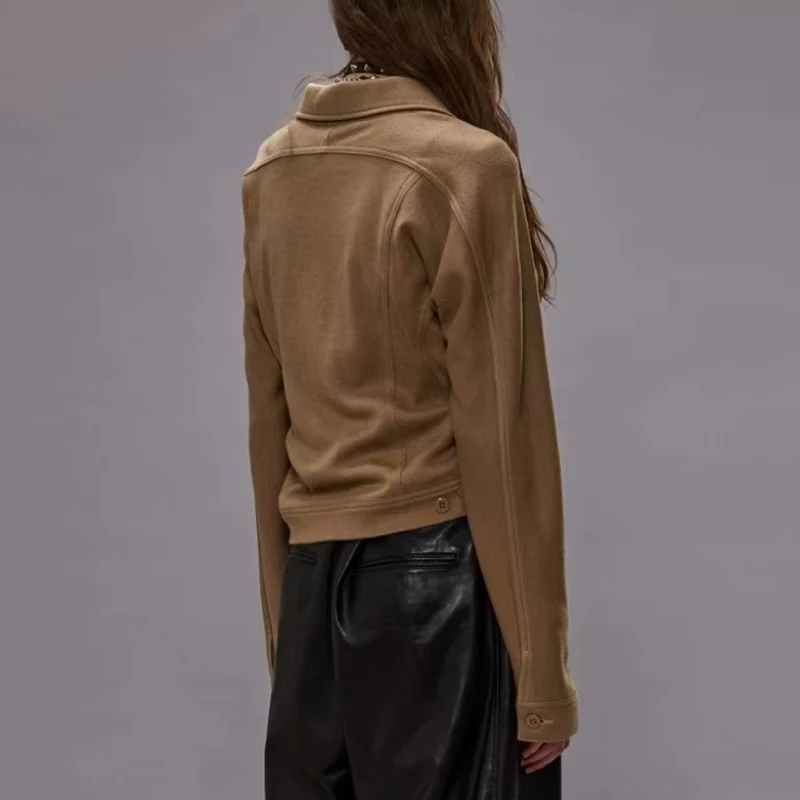 Chemise en tissu tricoté pour femmes, haut à col rétro plissé personnalisé robuste, chemise de haute qualité, 2025, automne, nouveau style