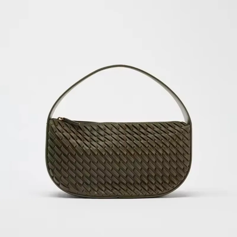 

European American Retro Weaving Handbag Fashion Brand Designer Bag Versatile Casual Single Shoulder Bag New Solid Color Tote Bag
