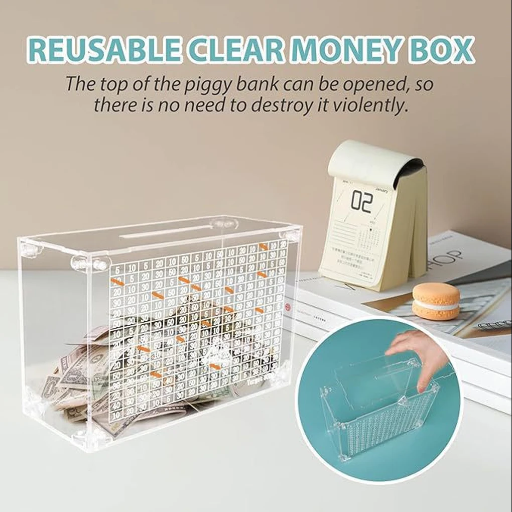 Cube Saving Coins Storage Box with Counter Acrylic Saving Money Jar Transparent Piggy Bank Coin Cash Container Adults Kids Gift