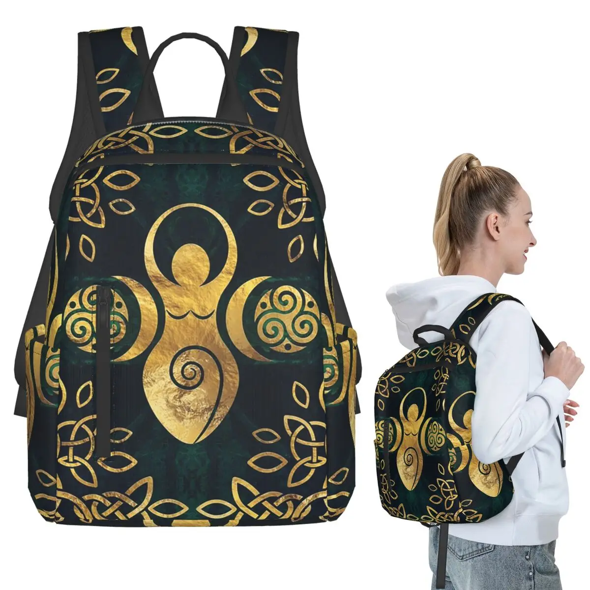 

Triple Moon With Triskelion Pentagram Pagan Wiccan Backpack Student BookBag Kids School Bag Laptop Shoulder Bags Men Women